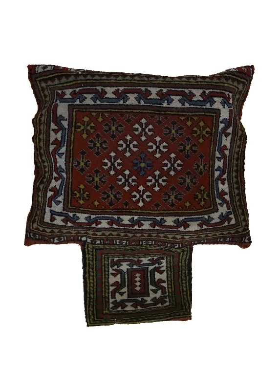 Breathable design of buckwheat pillows-Persian Rug Yalameh Handmade Pillow Tribal 1'2"x1'6" (1x2) Red Geometric Design #A33413