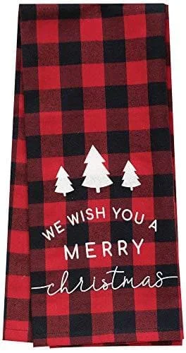 carpet for a grand and inviting space-Buffalo Check Merry Christmas Dish Towel, Red/Black