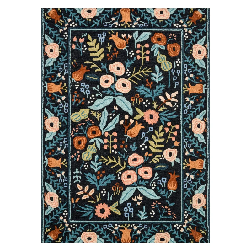 carpet for luxurious and inviting warmth-Rifle Paper Co. x Loloi Les Fleurs Black Rug