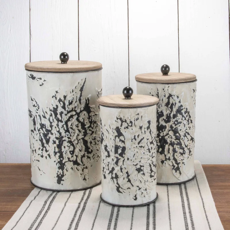 carpet for bold and contrasting color schemes-Set of 3 Shibori Flower Nested Canisters