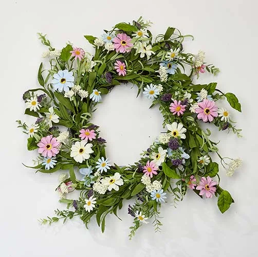 carpet for upscale contemporary homes-Spring Daisy Wreath on Twig Base