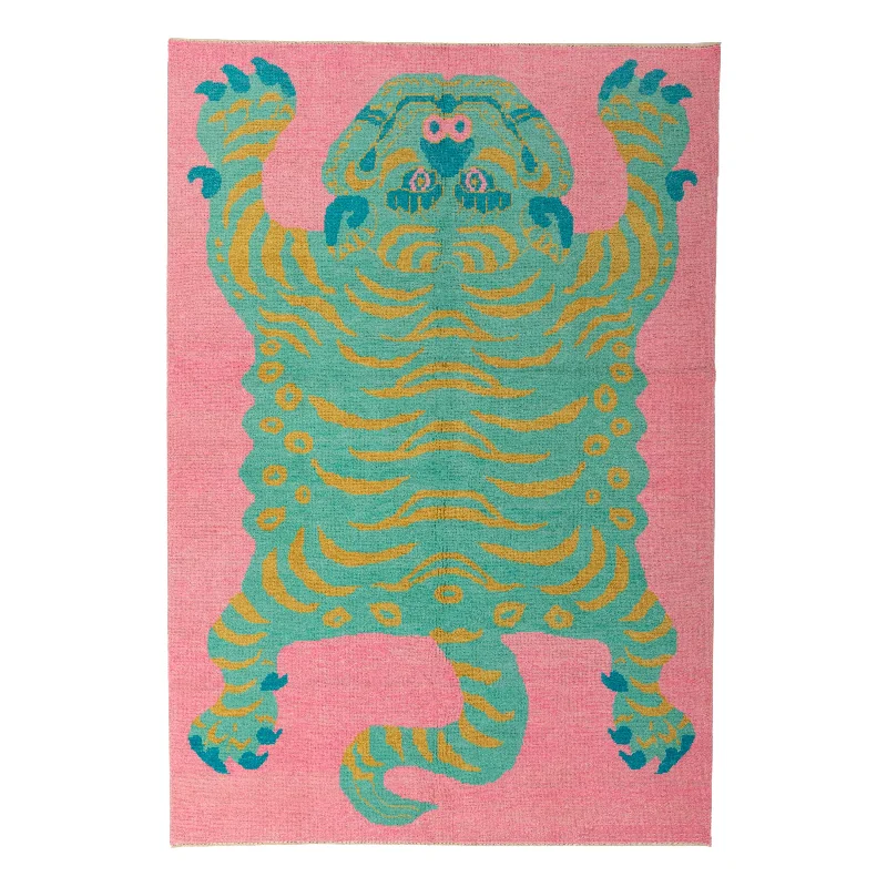 carpet for relaxing, comfortable spaces-Pink Contemporary Tiger Wool Rug - 6'11" x 10'