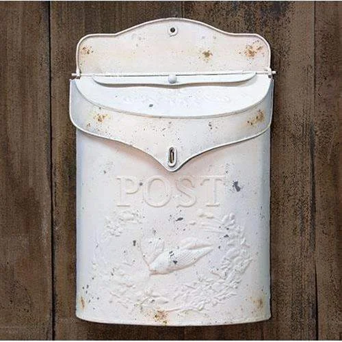 carpet for rustic and farmhouse themes-Shabby White Post Box - Wall Hung Decorative Mail Box