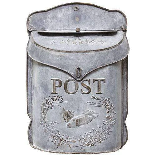 carpet with textured finishes for depth-Vintage Galvanized Metal Post Box - Wall Hung Decorative Mail Box