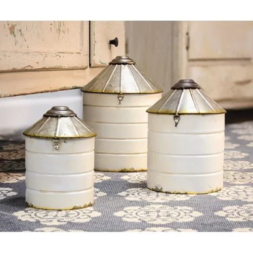 carpet with intricate handwoven details-White Silos Kitchen Canisters, Set of 3