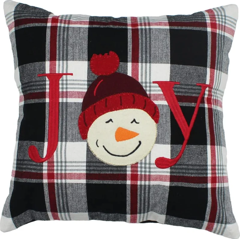 Elastic lifespan of latex pillows-Winter Plaid Black, Red, Cream Pillow 14" x 14"