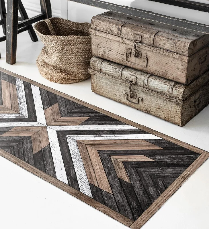 carpet for traditional and heritage interiors-Wood Art Black Vinyl Rug