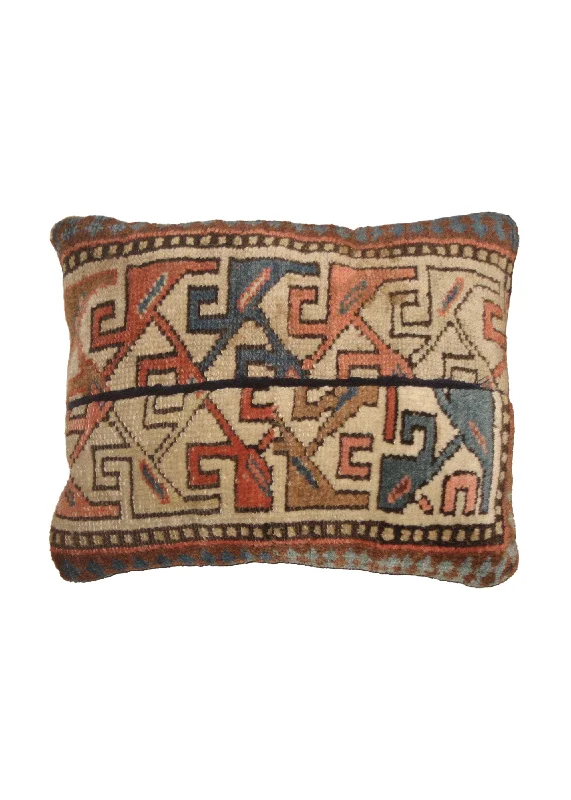 Elasticity options for latex pillows-Caucasian Rug Kazak Handmade Pillow Antique 1'3"x1'5" (1x1) Whites/Beige Blue Geometric Design #A20136