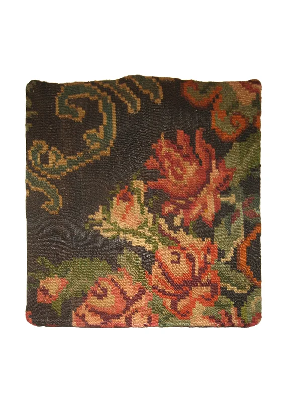 How pillows boost shoulder-neck health-European Rug Handmade Pillow Traditional 1'2"x1'2" (1x1) Black Red Floral Design #A15750