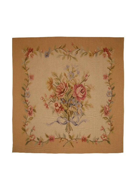 How to choose an eco-friendly buckwheat pillow-Oriental Rug Chinese Handmade Pillow Traditional 1'8"x1'8" (2x2) Whites/Beige Aubusson Floral Design #A17906