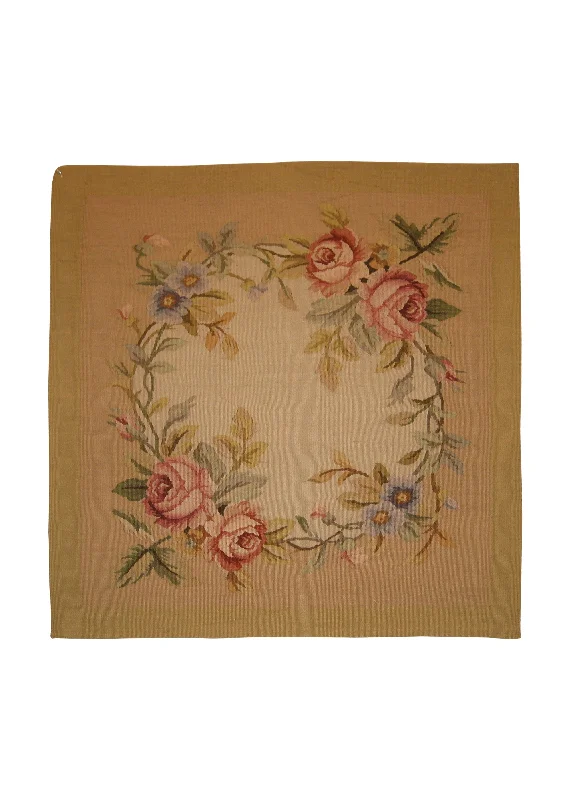 Durability options for latex pillows-Oriental Rug Chinese Handmade Pillow Traditional 1'8"x1'8" (2x2) Whites/Beige Aubusson Floral Design #A17908