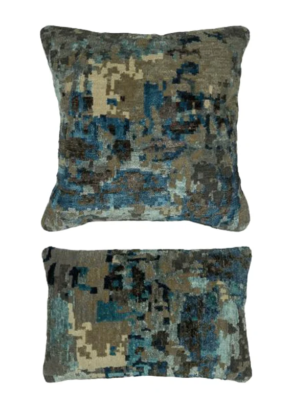 How to pick a cooling kids’ pillow-Oriental Rug Indian Handmade Pillow Modern 1'10"x1'10" (2x2) Blue Gray Whites/Beige Splatter Abstract Design #A31441