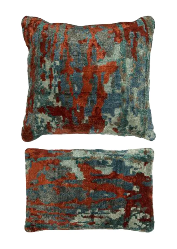 Pillow height and cervical curve adjustment-Oriental Rug Indian Handmade Pillow Modern 1'10"x1'10" (2x2) Blue Red Gray Splatter Abstract Design #A31439