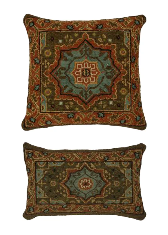 Breathability options for cervical pillows-Oriental Rug Indian Handmade Pillow Transitional 1'10"x1'10" (2x2) Orange Brown Geometric Design #A31430