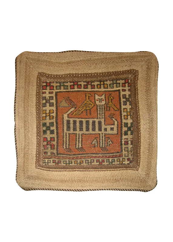 Pillow height and neck health match-Persian Rug Shiraz Handmade Pillow Tribal 1'5"x1'5" (1x1) Brown Whites/Beige Kilim Geometric Design #A19222