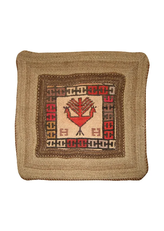 How to pick an antibacterial kids’ pillow-Persian Rug Shiraz Handmade Pillow Tribal 1'3"x1'4" (1x1) Whites/Beige Brown Red Kilim Geometric Design #A19215