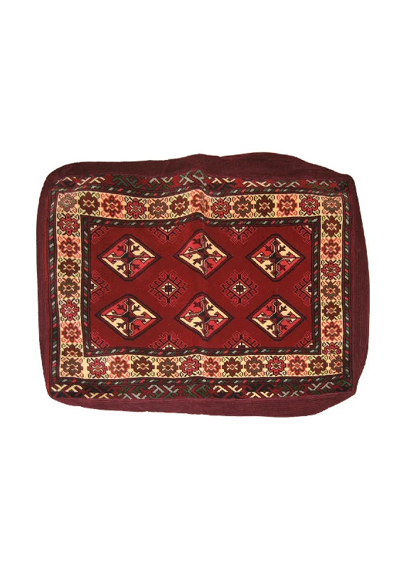 Pillow height and cervical curve boost-Persian Rug Turkmen Handmade Pillow Tribal 2'0"x2'9" (2x3) Red Geometric Bokhara Elephant Foot Design #A22333