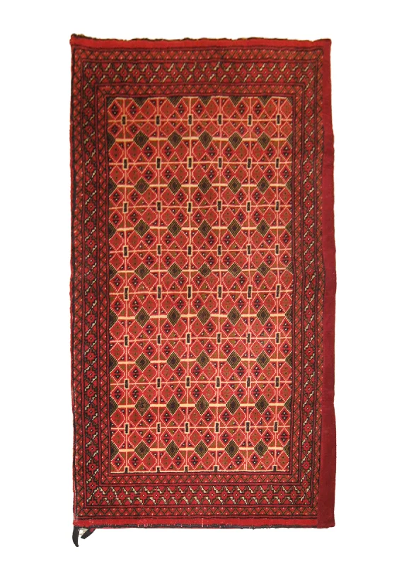 Elasticity options for latex pillows-Persian Rug Turkmen Handmade Pillow Tribal 2'1"x4'3" (2x4) Red Geometric Bokhara Elephant Foot Design #A22328