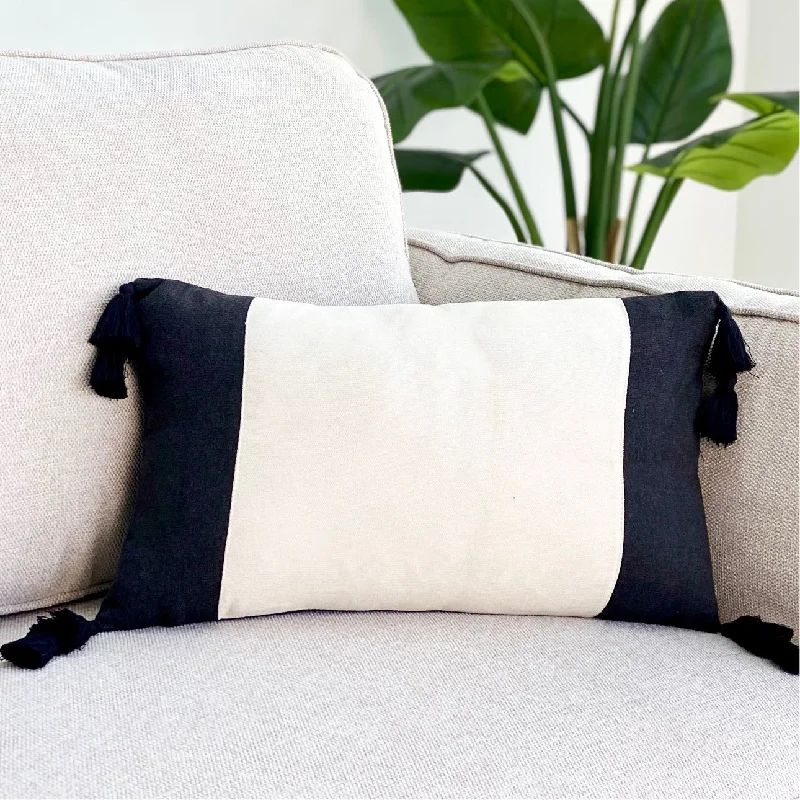 Best baby pillow brands-Black & White Long Pillow With Tassels