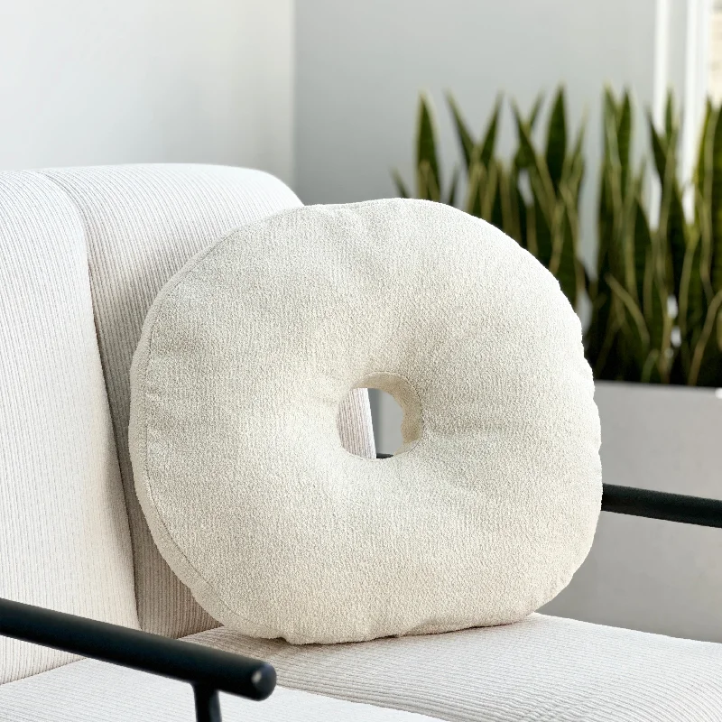 Types of pillows used in hotels-Bouclé Ivory Donut Throw Pillow