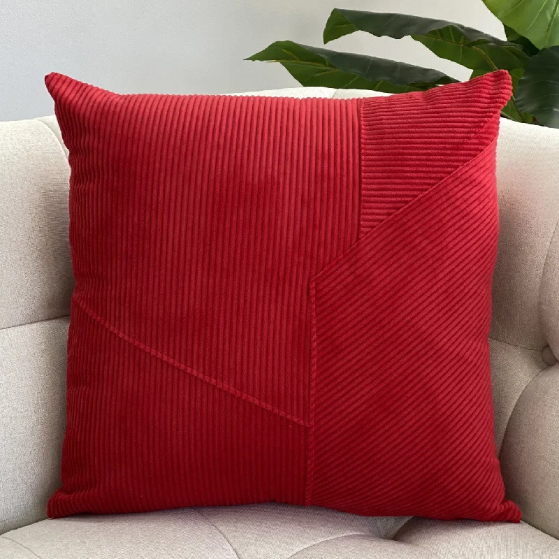 Warmth of feather pillows-Overlapping Red Corduroy Pillow