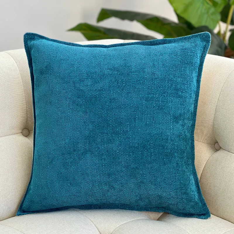 How pillows relieve shoulder pressure-Cotton Velour Teal Blue Pillow