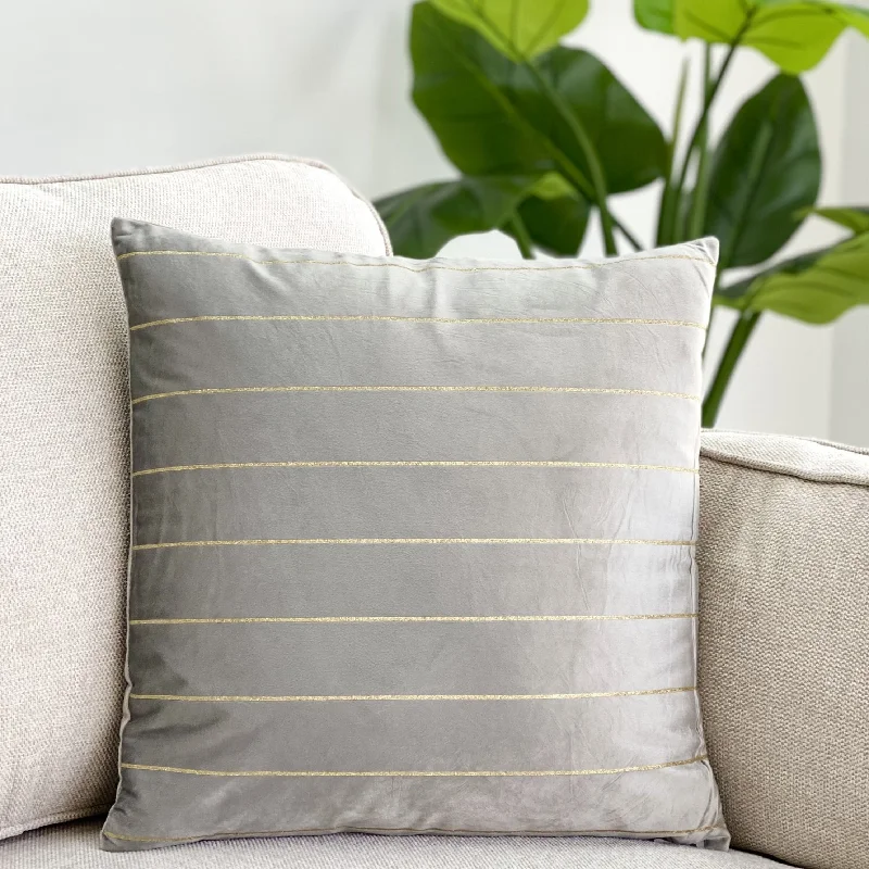 Rebound time of memory foam pillows-Gray Silk Pillow Gold Stripes