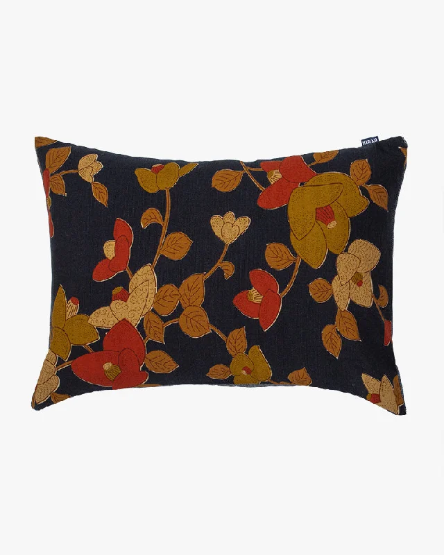 Odor removal for memory foam pillows-Kiriko Original Pillow, Indigo with Orange and Red Flowers