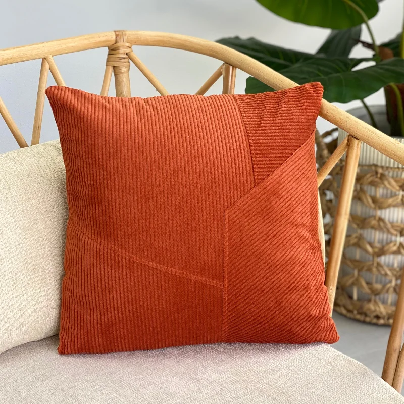 Pillow height and core relationship-Overlapping Terracotta Rust Corduroy Pillow