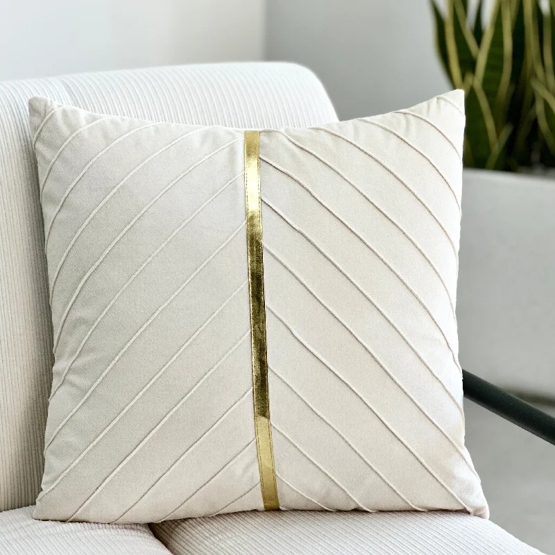 How to choose a baby shaping pillow-Pleated Ivory Pillow Gold Stripe