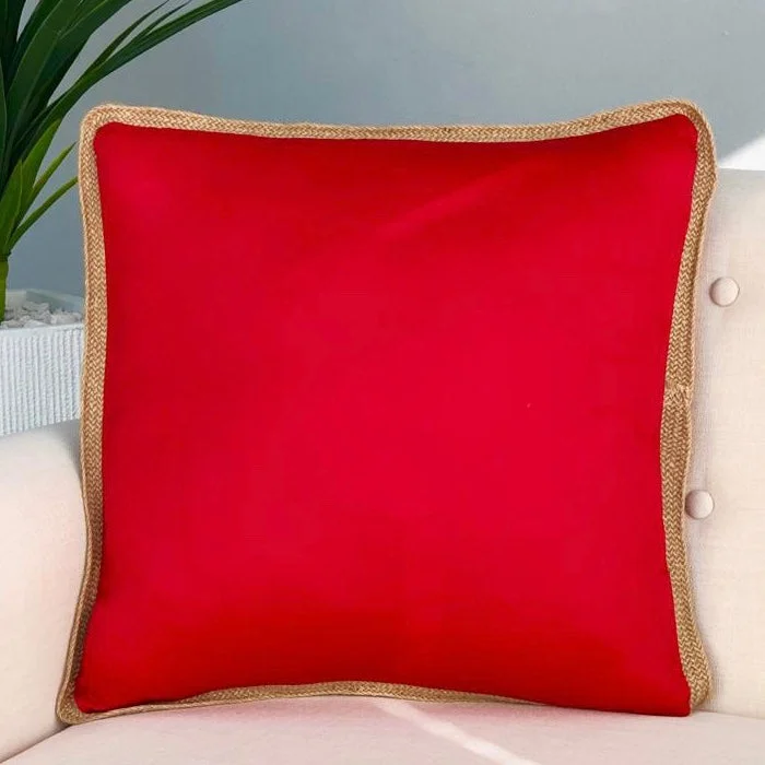 Adjusting memory foam pillow firmness-Solid Red Jute Rim Pillow