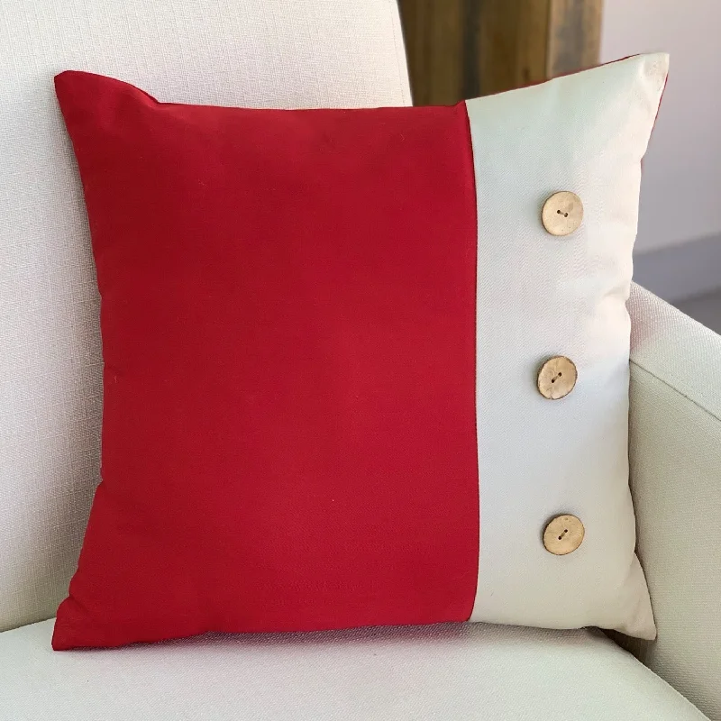 How to select a feather pillow-Wood Buttons Red Pillow