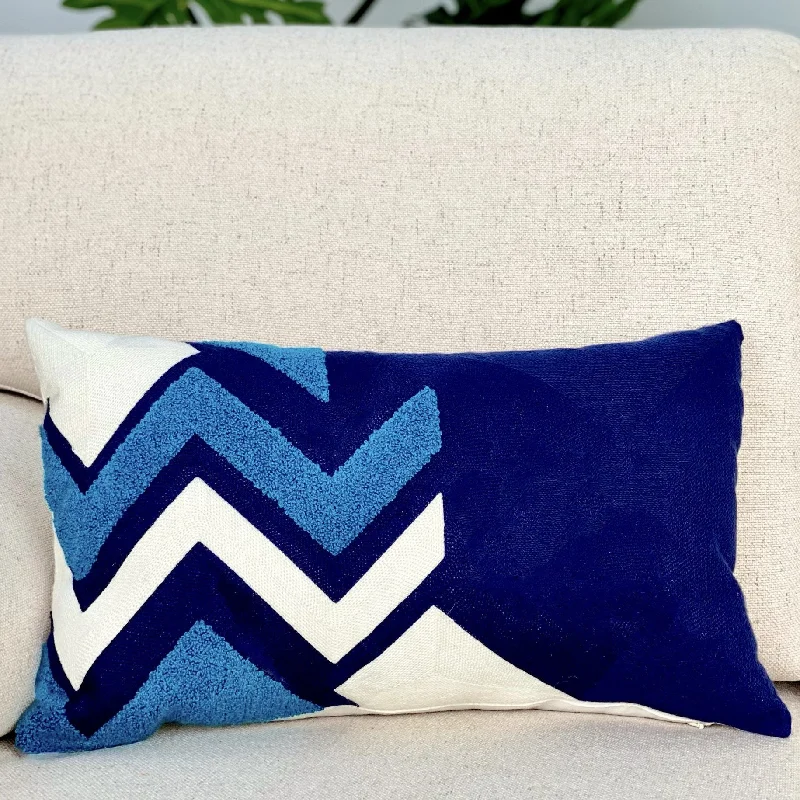 How to prevent pillow mold-Zig Zag Sky Embroidered Rectangle Blue Pillow