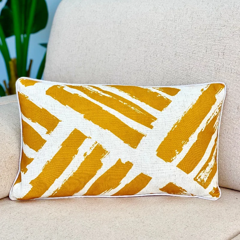 Durability of pillow fillings-Yellow Lines Abstract Printed Pillow