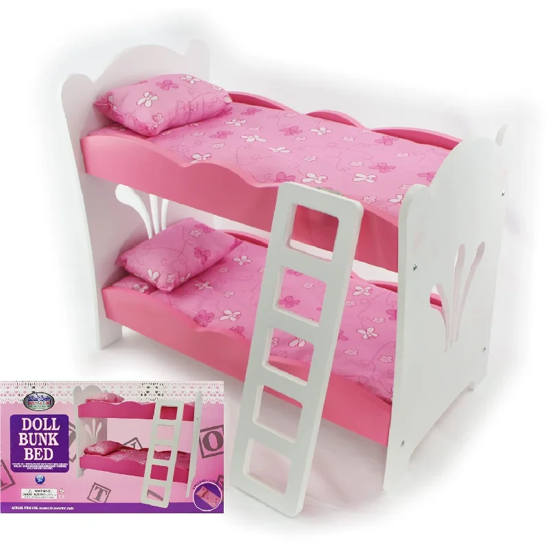 Breathability comparison of latex pillows-18 Inch Doll Furniture Pink/White Wooden Bunk Beds With 2 Pillows, 2 Cushions