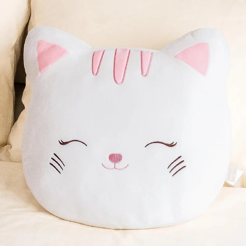 Durability design of latex pillows-Kids Pillow White Cat Plush Pillows Toy Soft Gift Baby Girl Gifts White 15 Inc