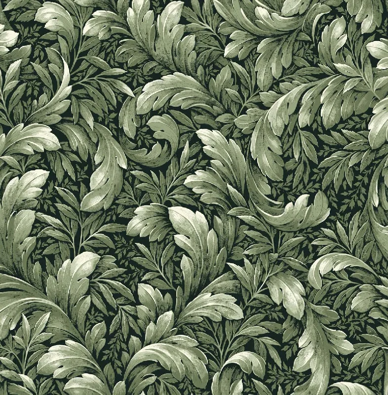 Snowy mountain wallpaper majestic-Acanthus Trail Forest Green Peel-and-Stick Wallpaper