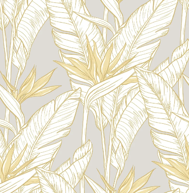 High-quality lockscreen wallpaper-Birds of Paradise Peel & Stick Wallpaper in Grey/Gold