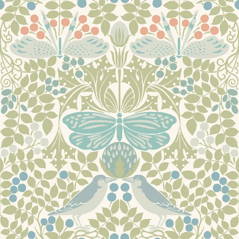 Green nature wallpaper calming-Butterfly Garden Green/Blue Wallpaper from the Arts and Crafts Collection