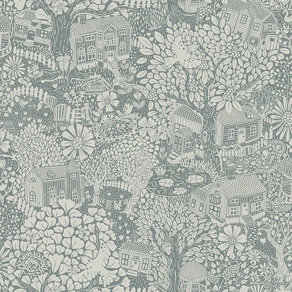 Anime couple wallpaper set-Bygga Bo Blue Woodland Village Wallpaper from Briony Collection