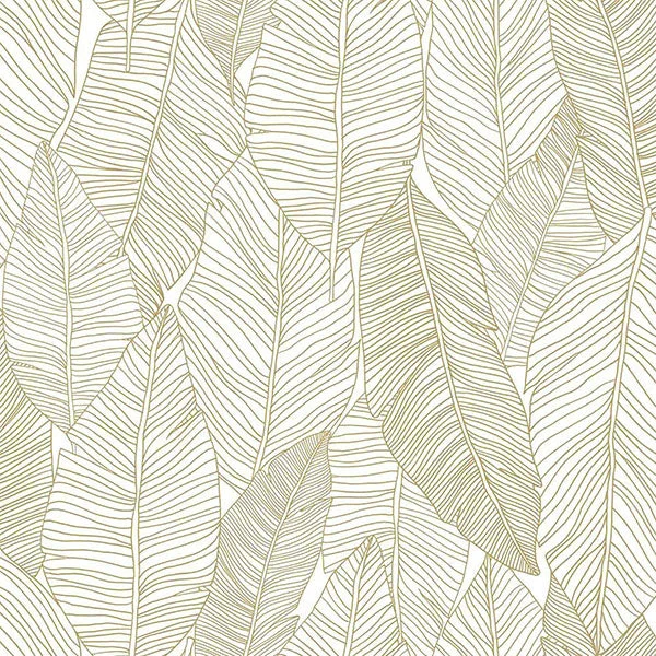 Dreamy forest wallpaper aesthetic-Canales White Gold Inked Leaves Wallpaper from Design Department by Brewster