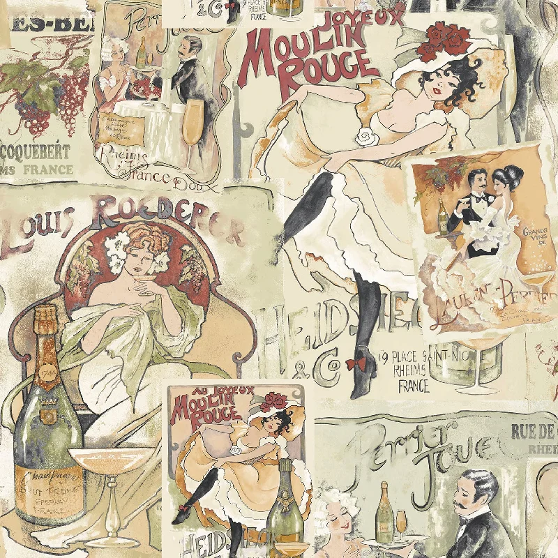 Cartoon wallpaper kids style-Champagne Posters Red Wallpaper from the Nostalgie Collection