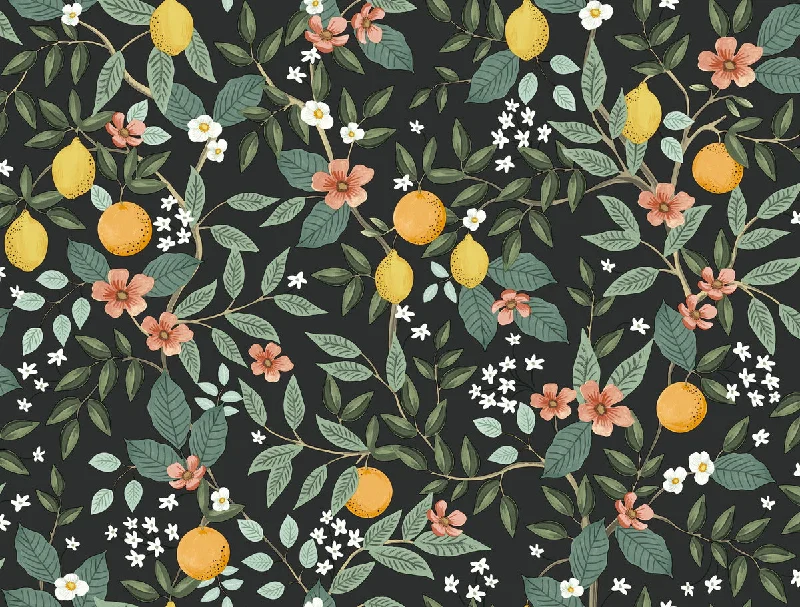 Dreamy aurora wallpaper free-Citrus Grove Black Peel & Stick Wallpaper by York Wallcoverings