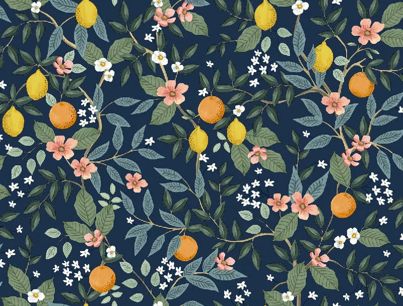 Classic painting wallpaper free-Citrus Grove Navy Peel & Stick Wallpaper by York Wallcoverings