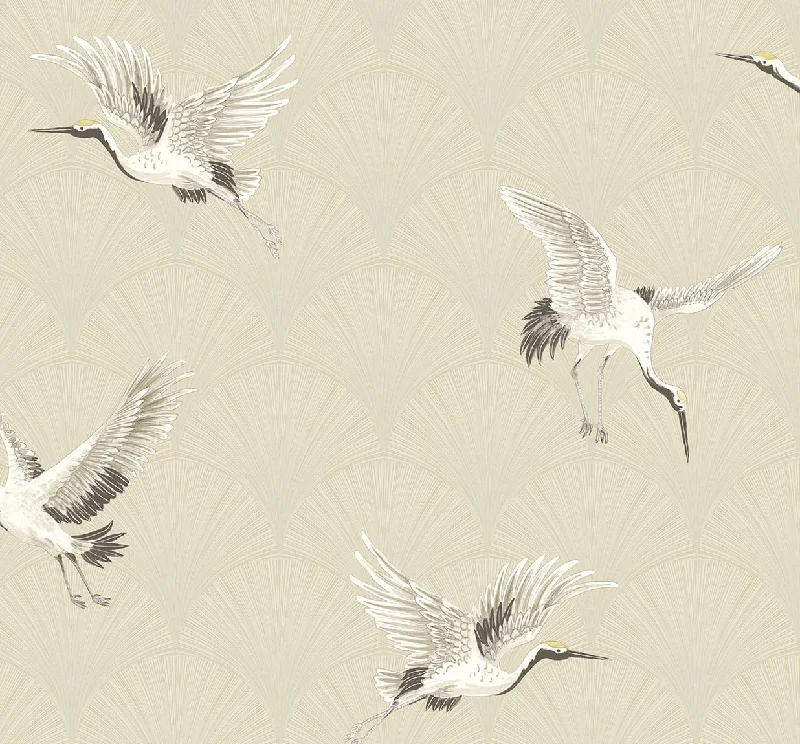 Daily updated phone wallpaper-Cranes Alba Beige Peel-and-Stick Wallpaper