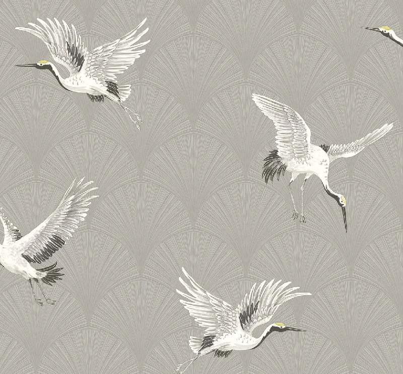 Horse racing wallpaper dynamic-Cranes Argos Grey Peel-and-Stick Wallpaper