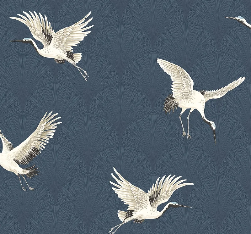 Marine life wallpaper stunning-Cranes Denim Blue Peel-and-Stick Wallpaper