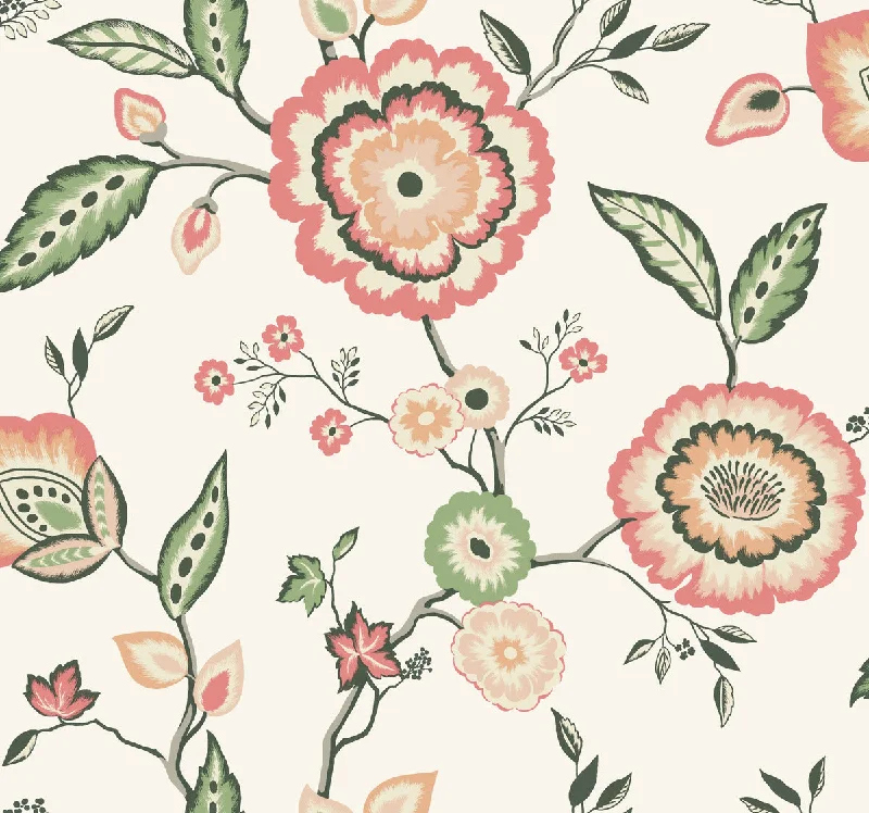 Wallpaper editing app suggestions-Dahlia Blooms Cotton/Coral Wallpaper from the Greenhouse Collection