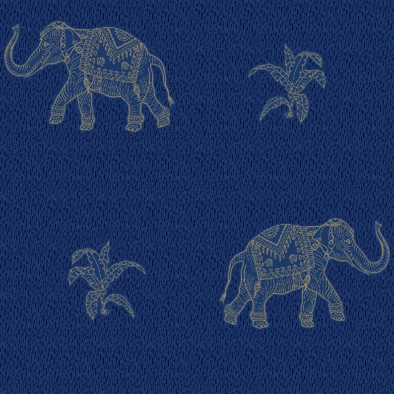 High-quality lockscreen wallpaper-Elephant Walk Peel & Stick Wallpaper in Blue/Gold