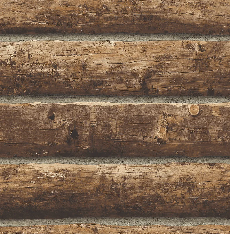 Useful minimal calendar wallpaper-Faux Log Cabin Prepasted Wallpaper in Walnut